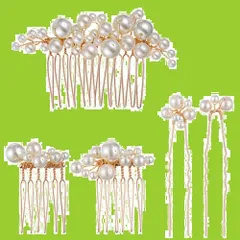 ヘアアクセサリー パール髪飾り 5本セット 3種類 ヘアピン コーム Uピン ヘアクリップ ウェディング 髪飾りフォーマル 結婚式/ウェディング/パーティー/子供 卒業式/入学式/花嫁などの髪飾り用