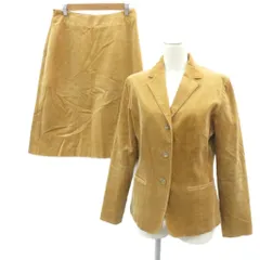 ニューヨーカー NEWYORKER セットアップ 上下 テーラードジャケット シングル 総裏地 ミドル丈 フレアスカート ひざ丈 13 茶色 コーデュロイ /HO3 ■ECB002