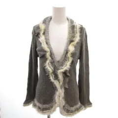 ギャラリービスコンティ GALLERY VISCONTI タグ付き カーディガン ウール混 2 グレー フリル フェイクファー リブ表地 /HW ■ECC001