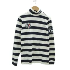 パーリーゲイツ PEARLY GATES ゴルフウエア カットソー 0 オフホワイト 紺 ネイビー ボーダー柄 ハイネック 長袖 /HO16 ■ECD002