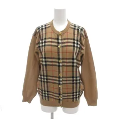バーバリー ロンドン BURBERRY LONDON カーディガン ニット ウール 38 茶色 ブラウン チェック柄 丸首 /SJ ■ECD001