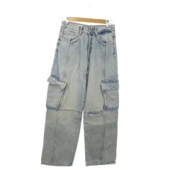 ザラ ZARA カーゴパンツ デニムパンツ ジーンズ 34 青 ブルー インディゴ ワイド ウォッシュ加工 /AO21 ■GY99