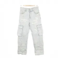 ザラ ZARA デニム ジーンズ 36 青 ライトブルー ダメージ加工 カーゴポケット フルレングス /AH24 ■GY99