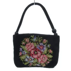 フェイラー FEILER ハンドバッグ シュニール織り 花柄 タオル地 ロゴ 黒 ブラック /YJ ■GY11