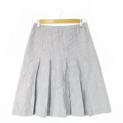 ブルックスブラザーズ BROOKS BROTHERS ボックスプリーツスカート ひざ丈 麻 リネン混 コットン ネップ ストライプ 2 M 紺 ネイビー /CK20 ■GY99