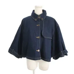 ザラ ZARA デニムジャケット XS 青 ダークブルー 七分袖 ボタン留め襟 ケープデザイン /AH20 ■GY99