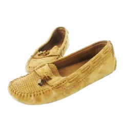 アグ UGG モカシン ローファー デッキシューズ スエード レザー 革 パンチング リボン ワンポイント 22.0cm 茶 ブラウン /CK7 ■GY99