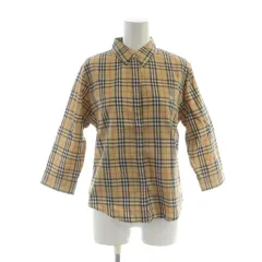 バーバリー ロンドン BURBERRY LONDON ノバチェックシャツ 七分袖 ステンカラー ロゴ M 茶 ブラウン ■GY14 /MQ