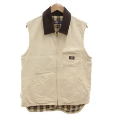 ディッキーズ Dickies ヴィンテージ ワークベスト ジップアップ 衿コーデュロイ 裏チェック ロゴ M ベージュ 茶 ブラウン /GV ■GY01