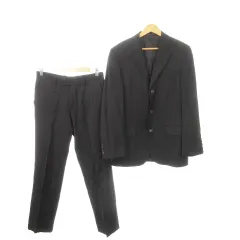 ヒューゴボス HUGO BOSS シングルスーツ セットアップ 上下 テーラードジャケット パンツ スラックス ストライプ 46 S 黒 ブラック /AH1 ■GY11