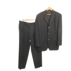 ジョンピアース JOHN PEARSE スーツ セットアップ ジャケット パンツ XXL 黒 ブラック 総裏地 長袖 3つボタン /MN6 ■GY99