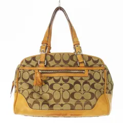 コーチ COACH ハンドバッグ ミニボストン キャンバス レザー 革 シグネチャー タッセル 茶 ブラウン 6828 /CK15 ■GY18