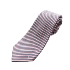 ブルガリ BVLGARI ネクタイ レギュラータイ ストライプ ロゴ 総柄 絹 シルク グレー 赤 レッド ■GY18 /MQ