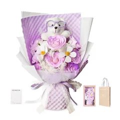 【母の日 ギフト】HANASPEAK 2026新登場 ぬいぐるみ入り ローズソープフラワー花束 ギフトセット 枯れないバラ 誕生日 母の日 バレンタイン 記念日 プレゼント メッセージカード 手提げ袋付き インテリア飾り（Luna）AR 7f48ddbe