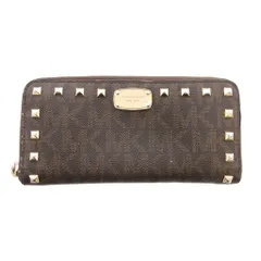 マイケルコース MICHAEL KORS 長財布 サイフ ラウンドファスナー 小銭入れあり PVC スタッズ ロゴ ダークブラウン /YJ ■GY18