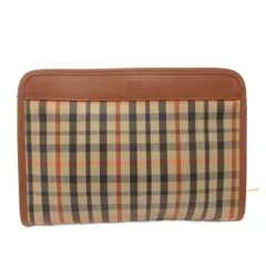 ダックス DAKS クラッチバッグ セカンド レザー PVC ハウスチェック ロゴ 茶 ブラウン /FF ■GY18