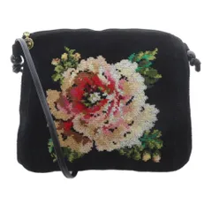 フェイラー FEILER 花柄 シュニール織 ロゴ ショルダーバッグ 黒