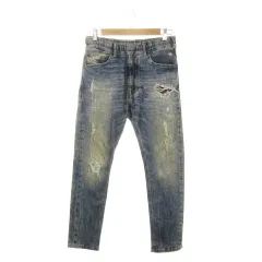 ディーゼル DIESEL NARROT スウェットデニムパンツ 26 青 ブルー 黄 イエロー ダメージ加工 /MN29 ■GY03