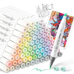 新着商品 Ohuhu マーカーペン 筆タイプ 96薄色 プロ愛用 パステル イラスト イラストマーカー 筆・太字 ブレンダーペン1本付き Honolulu シリーズ