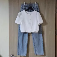 白 クロップド 半袖 ジャケット S