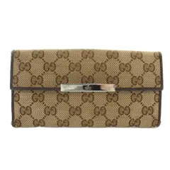 グッチ GUCCI 長財布 二つ折り GGキャンバス レザー Wホック ロゴプレート 総柄 茶色 ブラウン 112715・3661 /XZ ■GY05