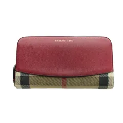 バーバリー BURBERRY 長財布 ウォレット レザー ノバチェック ロゴ ラウンドファスナー ベージュ 赤 レッド ■GY11 /MQ