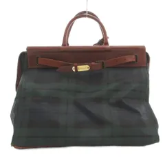 ポロ ラルフローレン POLO RALPH LAUREN 90s ヴィンテージ ドクターズバッグ ボストンバッグ ブラックウォッチ 総柄 レザー PVC 緑系 /UO ■GY18