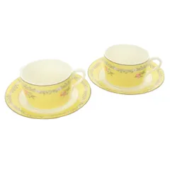 ティファニー TIFFANY & CO. ピンクチューリップ カップ＆ソーサー 2客セット コーヒーカップ ティーカップ 食器 白 ホワイト黄 イエロー /MW ■GY18