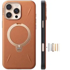 【新感覚レザー・スキンタッチ】TORRAS iPhone 16 Pro 用 ケース 革 ゼンマイ式 360°回転スタンド 縦横両対応 リング マグネット搭載 MagSafe対応 ワイヤレス充電対応 米軍規格耐衝撃 指紋防止 黄変防止 6.3インチ Ostand