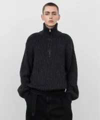 インサイレンス ツートン ハーフ ジップアップ ニット DARK GREY