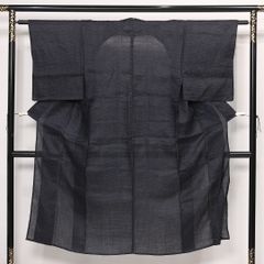 け*と様 ■E6775■美品■絹麻混■夏結城紬　黒にグレイ　単衣　着物■丈153 け*と様 □E6775□美品□絹麻混□夏結城紬 黒にグレイ 単衣 着物□丈