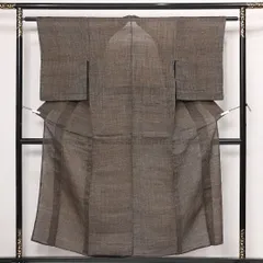 アンティーク 夏物 麻の紬 夏物 身丈153cm 裄丈59cm 麻 洗える着物 Cランク バチ衿 Sサイズ 無地 素朴 落ち着き 茶系 M4 1223-13364