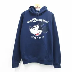 L/古着 長袖 スウェット パーカー メンズ ディズニー ミッキー 紺 26mar26