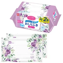 新品 レック(LEC) こころ想い 大人用 トイレに流せる おしりふき 大判サイズ (30×20cm) 40枚×2P / 丈夫なシートでしっかり拭ける/日本製/無香料/ヒアルロン酸配合のサムネイル