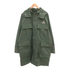 アディダス adidas ツイルコート ロング丈 ロゴプリント フード付き フラップポケット L 緑 グリーン HM2710 /YJ ■GY06
