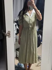 カラーネック 半袖 Long ワンピース ライトグリーン