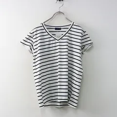 未使用 シップス SHIPS ボーダーVネック半袖カットソー one size‖ホワイト×ネイビー トップス プルオーバー【2400014926057】のサムネイル