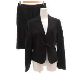 アリスバーリー Aylesbury セットアップ スカートスーツ 11 黒 ブラック 織り柄 長袖 リボン装飾 /ML ■ECF001