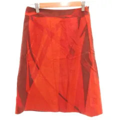 コムサ COMME CA 美品 スカート 9 オレンジ 抽象柄 Aライン ミモレ丈 /NL ■ECF003