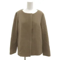 インディヴィ INDIVI ノーカラージャケット ウール 40 茶 ブラウン 無地 長袖 /KR ■ECG001