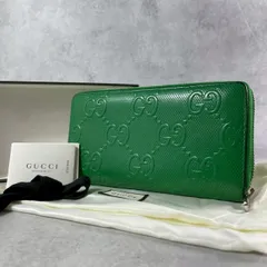 美品✨GUCCI グッチ GGエンボス型押し 長財布 ロングウォレット ラウンドジップ ラウンドファスナー レザー グリーン 箱付き メンズ レディース 男女兼用 ユニセックス