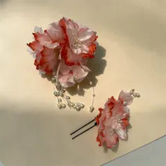 華やか桜風フラワー髪飾りセット ピンク×コーラル パール付き 和装・成人式・結婚式に