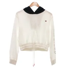 トミーヒルフィガー TOMMY HILFIGER タグ付き パーカー フーディー プルオーバー M 白 ホワイト ロゴプリント 長袖 ドローストリング /NU ■ECG003
