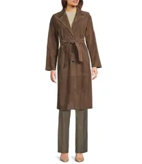 マレーラ レディース アウター コート スエード Marella Edel Suede Notch Lapel Belted Trench Coat Brown ブラウンのサムネイル
