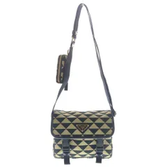 PRADA (プラダ) トライアングルロゴプレート ジャガード ナイロン ショルダーバッグ ブラック/ベージュ 2VD034