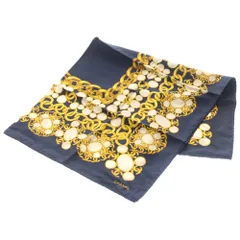 CHANEL (シャネル) ココマーク チェーンデザイン 大判 シルクスカーフ ネイビー