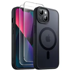 【新品】 JETech 3 in 1 iPhone 13 mini 5.4 インチ用 マグネット ケース 2枚強化ガラスフィルム付き MagSafe対応 半透明マットバック 耐衝撃スマホカバー (ブラック) 0