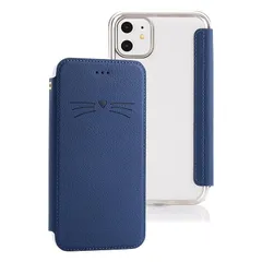【新品】 iPhone13mini ケース 手帳タイプ 背面クリア Qiワイヤレス対応 型押しの猫柄 シンプル スッキリ 手帳型 アイフォン13ミニ 携帯カバー 薄型 スリム ACkaban アイフォン 13mini カバー 手帳 薄いケース マグネット無 0