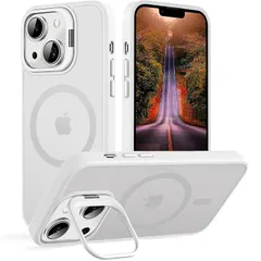 【新品】 【レンズスタンド内蔵】iPhone 14 用 ケース 米軍MIL規格 Magsafe対応 隠しスタンド 角度調整可能 マグネット搭載 ワイヤレス充電 磁力強い 耐衝撃 耐久性 黄変防止 半透明 アイフォン 14 用 ケース (クリア, iPhon 0