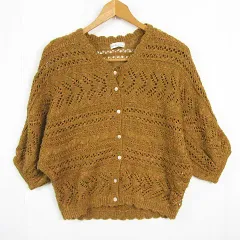 アースミュージック&エコロジー EARTH MUSIC & ECOLOGY ニット カーディガン 七分袖 綿 麻 ベージュ 透かし編み kz15010